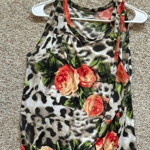 Floral Leopard Print knotted Tank Top 1x